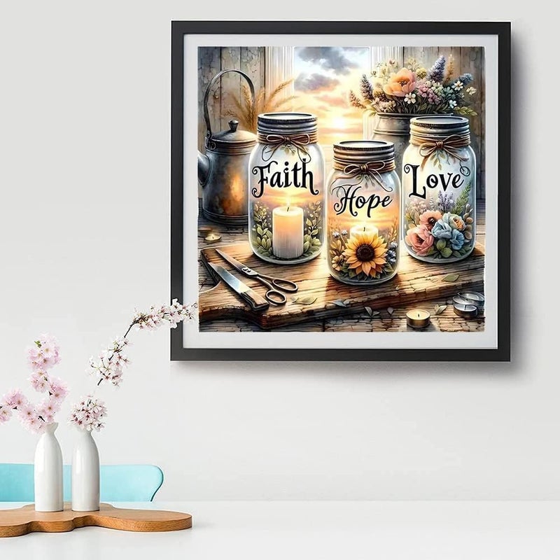 Tiwabb Stamped Cross Stitch Kits for Adults - Faith,Hope,Love Wishing Bottle Embroidery Kits for Beginners Adults,11 CT Patterns Dimensions Counted Cross Stitch Kits for Arts Craft Kits 13.7X 13.7 inch - Image 3
